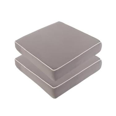 Imagem de LYLNBYWK Pacote com 2 almofadas para cadeira de exterior 50,8 cm x 50,8 cm x 10,16 cm, almofadas impermeáveis para assentos de pátio com laços fixos, cinza (almofada + capa)