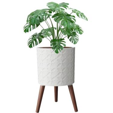 Imagem de nacltlo Vaso para plantas de interior, vaso moderno para planta com suporte, vaso de flores com orifício de drenagem, 25 cm, branco fosco