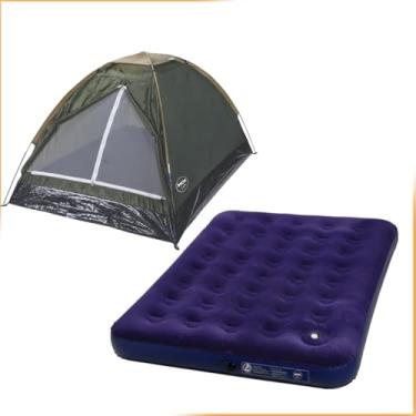 Imagem de Kit barraca para 2 pessoas e colchão casal com bomba de ar manual