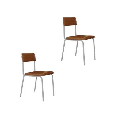 Imagem de 2 Un. Cadeira Estofada Fixa Fit c/Pés Brancos material sintético - Com