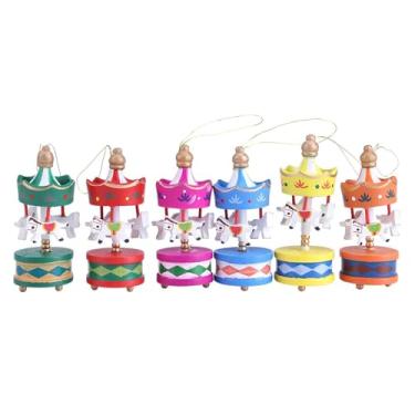 Imagem de Ornamento de Carrossel de Carrossel Madeira Merry Go Round Christmas Room Decoração Presente Kids, Quarto da Sala Estar do café 6pcs Quarto Escritório [pintado ecológico]