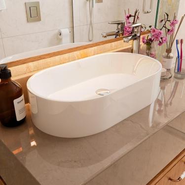 Imagem de Cuba Pia De Apoio Para Banheiro Diamante Em Mármore Sintético Acabamento Brilhante