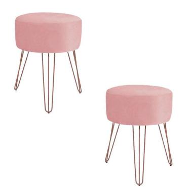 Imagem de Kit 02 Puff Rosê Pés De Ferro Rose Bronze Para Sala