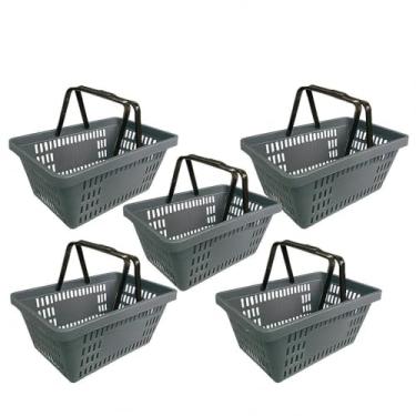 Imagem de Kit com 5 cestas cestinhas plásticas de compra de supermercado 15L (cinza)