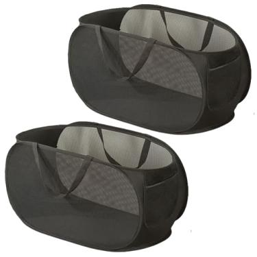 Imagem de Rubruan Cesta de roupa suja de malha pop-up de 2 peças, alças duráveis, cestas de lavanderia dobráveis para roupas dobráveis para lavanderia, dormitório universitário (2 x preto)