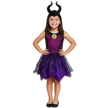 Imagem de Fantasia Infantil Bruxa Malévola Criança Halloween Vestido Roupa Bruxinha (Roxo, P (veste 2 a 3 anos))