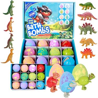 Imagem de YULONG Lab Bombas de banho para crianças com brinquedos dentro surpresa, kit de bomba de banho de ovo de dinossauro com brinquedo de dinossauro orgânico e natural conjunto de banho de spa Fizz para