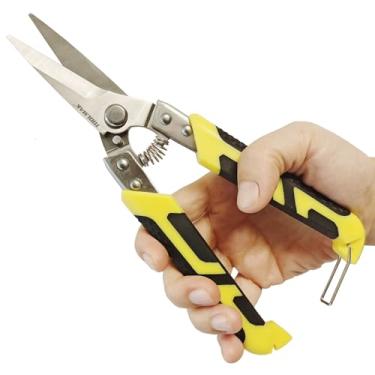 Imagem de TOOLMAK Tesoura de aviação resistente de 21 cm, cortador de metal reto com aderência confortável e lâminas de aço inoxidável, corte multifuncional