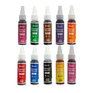 Imagem de Kit 10 Corante Alimentício Liquido Mago - 20ml Confeitaria