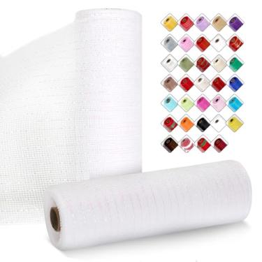 Imagem de ICOSHOW 2 rolos de fita de malha para guirlandas de 25,4 cm x 7,6 m, rolos de malha com folha metálica para Páscoa, Natal, festa, casamento, decoração de casa, projetos de artesanato e embrulho de