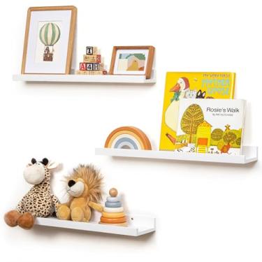 Imagem de Prateleira de borda para parede, 61 cm de madeira de pinheiro maciça, prateleiras de livros para berçário, 3 pacotes, prateleiras flutuantes para quarto de crianças, quarto, banheiro, sala de estar