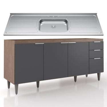 Imagem de Balcão De Cozinha Com Pia Inox 180cm Pérola Z34 Freijó-grafite - Mpozenato