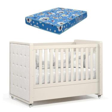 Imagem de Berço Americano Tutto New Off White Com Capitonê New Boucle E Colchão Ortobom - Matic