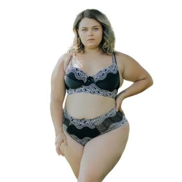 Imagem de Conjunto Plus Size de Renda Bicolor Calcinha Caleçon Plus - Sou Gata e