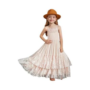 Imagem de Vestido longo do laço para meninas de 3 a 15 anos - bibihou, 12, Bege