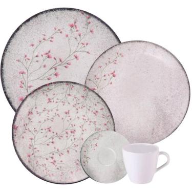 Imagem de Aparelho de Jantar 20 Peças Tramontina Floralis Porcelana Floral Rosa 4 Pessoas