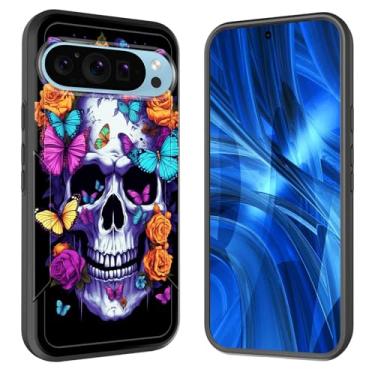 Imagem de JHYYTUJTYP Capa para Pixel 10 Pro XL, [Teste de queda de grau militar] Capa protetora resistente à prova de choque resistente para Google Pixel 10 Pro XL 6,8 polegadas 2025, caveira de borboleta