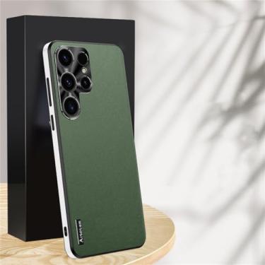Imagem de Para Samsung S24 Ultra Case Capa de telefone de couro liso fosco para S21 S22 S23 S24 com moldura protetora de lente Capa de borda TPU, verde, para S24 Plus
