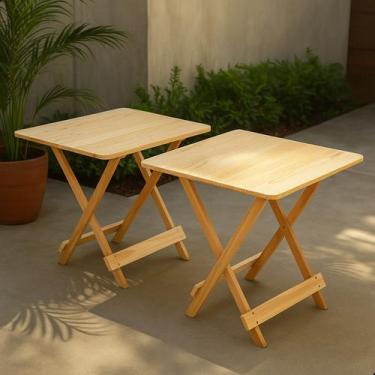 Imagem de 2 Mesa Dobrável Bar Restaurante 70x70 Madeira Maciça - Spacoshop, Natu