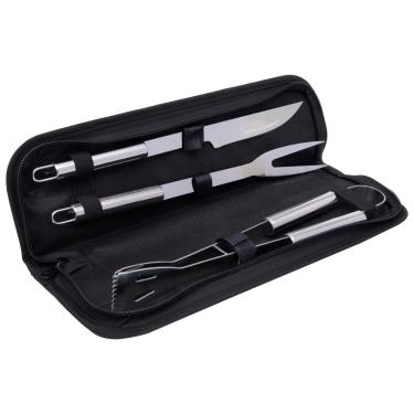 Imagem de Mimo Style Jogo Para Churrasco 3 Pçs Fabricadas em Aço Inox e Maleta de Tecido, Inclui 1 Faca, 1 Forquilha e 1 Pegador, Kit Completo de Acessórios Para Churrasco