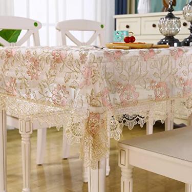 Imagem de Toalha de mesa de tecido de renda rosa toalha de mesa ao ar livre retangular floral bordado decoração macramê crochê vintage toalha de mesa para cozinha e toalhas de mesa verão férias aniversário