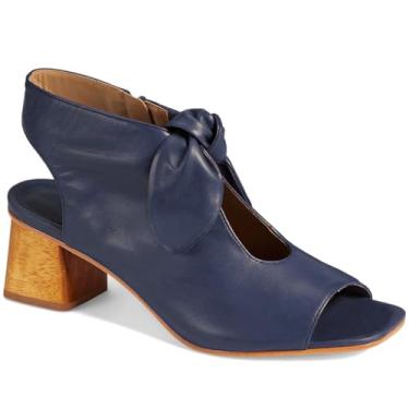 Imagem de MOOMMO Sandálias femininas de salto com laço, bico aberto, salto grosso, salto baixo, recortado, salto de 5 cm, frente única, sapatos sociais, peep toe nas costas, zíper nas costas, sandália de