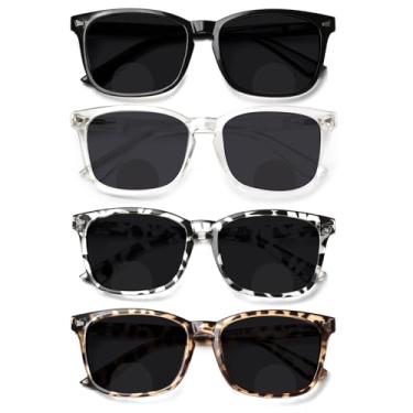 Imagem de JOSCHOO Óculos de leitura bifocais, lentes cinza, dobradiça de mola, óculos de sol modernos, óculos de sol bifocais, para homens e mulheres, 4 cores mistas, M