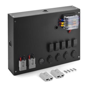 Imagem de Caixa de controle de energia da bateria do cubo de controle do sistema elétrico de acampamento 12V/24V com bloco de fusíveis, voltímetro de soquetes Cig, carregamento rápido USB para RV, caminhão, 4WD