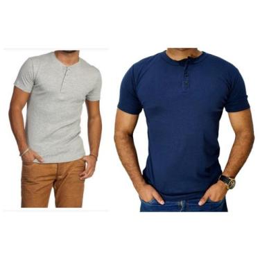 Imagem de Kit 2 Camiseta Henley Canelado Masculina 4 Botões Slim M Curta - J SIL