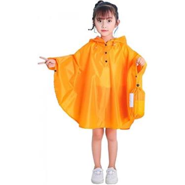 Imagem de Crianças Rain Poncho Hooded Jacket Rain Coat, Orange, S - HUOGUO