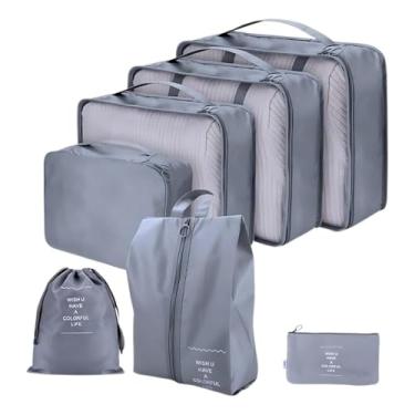 Imagem de Kit Organizador de Malas para Viagem 7 Peças – Bolsas, Necessaire, Saco a Vácuo | Roupas, Sapatos, Maquiagem – Mala Organizada e Compacta – Ideal para Viagem e Bagagem de Mão (Cinza)