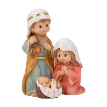 Imagem de Baoblaze Enfeite de presépio de Natal, estátua de resina, decoração, sagrada família, estatueta de presépio, artesanato para centro de mesa, escritório, com Luz