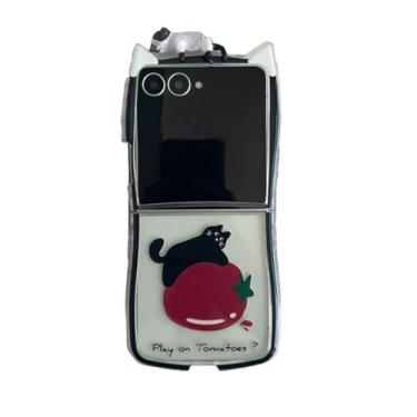 Imagem de AOLABOKY Capa com design de desenho fofo de gatinho para Samsung Galaxy Z Flip 7, capa de telefone engraçada criativa com orelhas de gato z flip7 para meninas e meninos (B)
