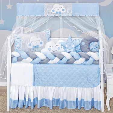 Imagem de Kit Berço Nuvem Azul Menino 12 Peças Completo Saia Box