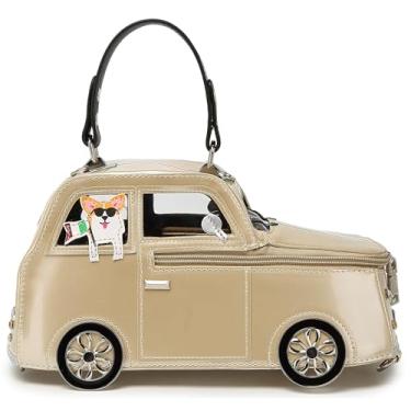 Imagem de Lyuxhetaokdiq Bolsa de ombro feminina de couro PU divertida e estranha bolsa tiracolo exclusiva em formato de carro, 3 Bege