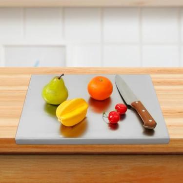 Imagem de Tábuas de corte de aço inoxidável para cozinha, tábua de assar, tábua de pastelaria, painel de amassar com borda dobrável, tábua de cortar legumes, frutas, carne, pão e assar, 40 x 30 cm