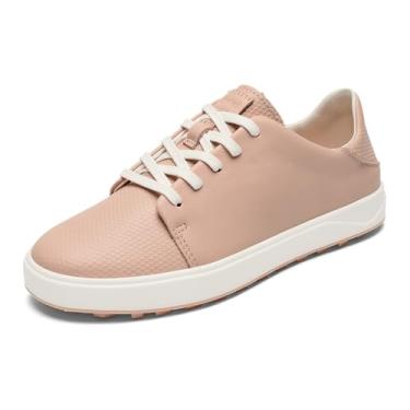 Imagem de OLUKAI Wailea Tênis feminino de golfe, sem pontas, couro de flor integral flexível e palmilha contornada, impermeável e resistente a manchas, Rosa macio/branco brilhante, 34 BR