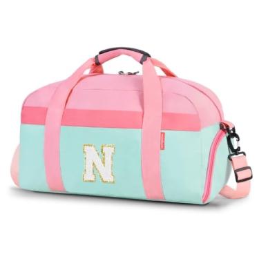 Imagem de WOOMADA Bolsa infantil para meninos ou meninas, bolsa noturna infantil com compartimento para sapatos e bolso molhado, ideal para esportes, viagens, Rosa, verde, N