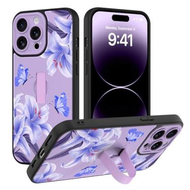 Imagem de AIGOMARA Capa compatível com iPhone 14 Pro Max com alça de dedo, estampa floral de lírio de borboleta para mulheres e meninas, capa protetora fina à prova de choque de TPU macio para iPhone 14 Pro Max
