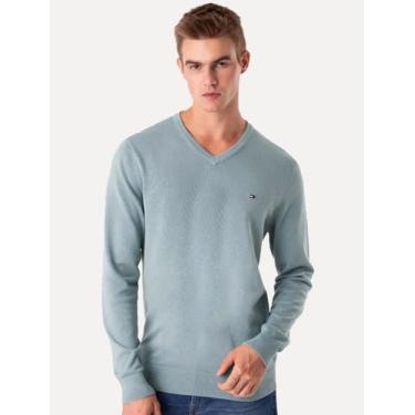 Imagem de Suéter Tommy Hilfiger Masculino Signature V-Neck Azul Médio, M/M