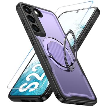 Imagem de Yimer Capa para Samsung Galaxy S22 compatível com Mag-Safe, suporte de anel giratório 360, capa com suporte magnético, capa de telefone à prova de choque de grau militar, com protetor de tela, TPU e