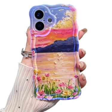 Imagem de VCTERFK Capa para iPhone 17, flor de pintura a óleo retrô colorida requintada, moldura ondulada com padrão brilhante, macia, durável, à prova de choque, proteção para câmera para iPhone 17, para