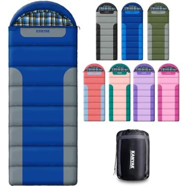 Imagem de Sacos de dormir para adultos, adolescentes, clima frio e quente, 3 estações, saco de dormir de flanela de algodão, equipamento essencial de acampamento compacto leve, caminhadas, atividades ao ar