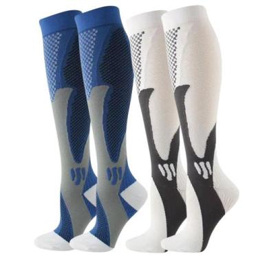 Imagem de Kit 2 Pares Meia De Compressão Esportiva Cano Alto 3/4 Corrida Ciclism