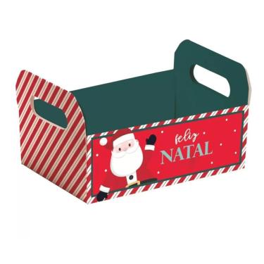Imagem de Cesta de Papelão Decorativa Feliz Natal 25x19x10cm M Cromus