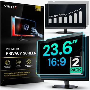 Imagem de VINTEZ [Pacote com 2 telas de privacidade de 23,6 polegadas 16:9 para monitor de computador e laptop - película protetora antirreflexo, filtro de luz azul, proteção para os olhos - protetor de