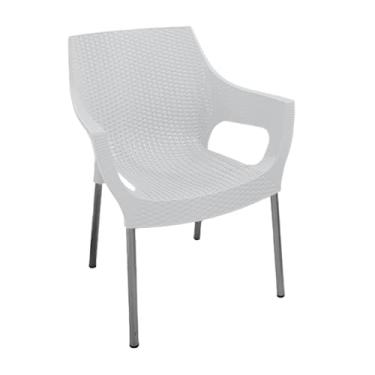 Imagem de Poltrona Rattan Branca, em resina de Polipropileno, com pés em tubo redondo de alumínio. com sapatas anti derrapantes, suporta 120 kg.