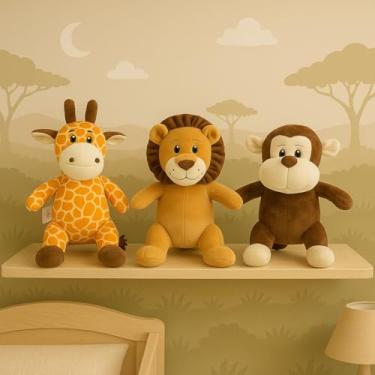 Imagem de Escolha Seu Trio De Pelúcias Safari Animais Dia Das Crianças Natal Bebê Baby Presente Festa Antialérgico Kwaii Festa Brinquedo Menina Menino Tematico Pré Definido (Girafa Leão Macaco, 35cm, 3)