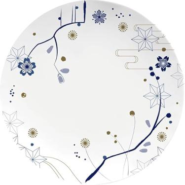 Imagem de Germer, Prato raso em porcelana, modelo Convexa, Pólen, Ø 26 cm,Branco com detalhes em azul e dourado