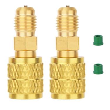 Imagem de 2pc R32 R454B Adaptador de Latão para Refrigerante, Fêmea 1/4" para Macho 1/4" Adaptador com Rosca Reversa Conexões Conexão Rápida Compatível com R454B R32 Refrigerante Tanques Sistema